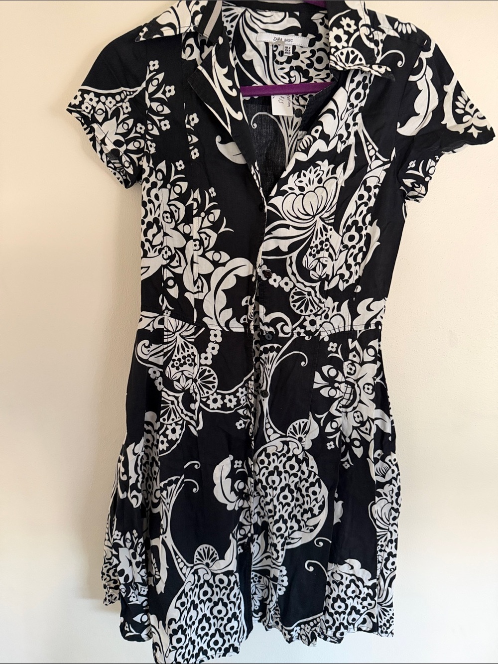 Zara Basic Black & White Floral Shirt Dress
